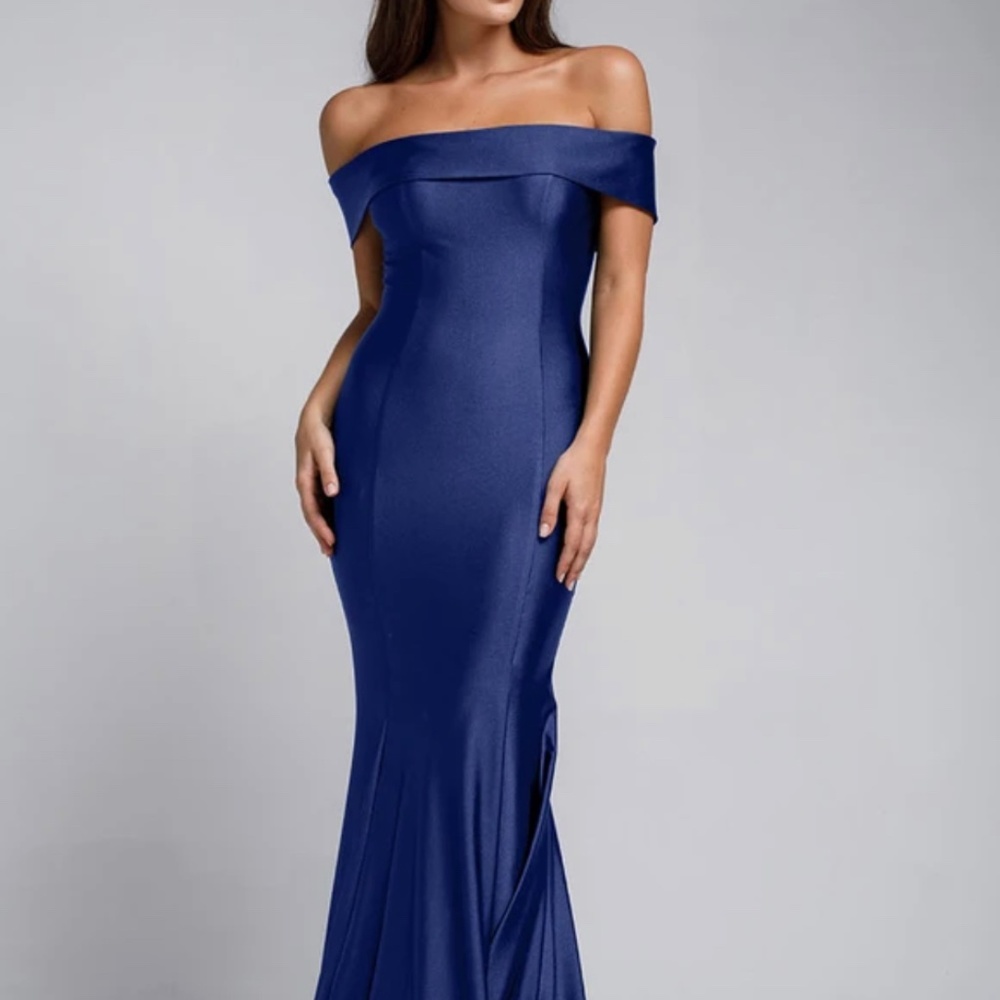 Of the shoulder fitted satin dress